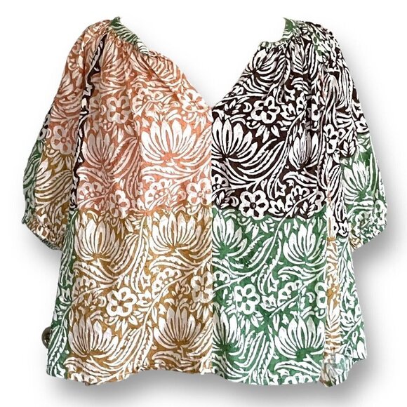 Roller Rabbit Womens Aegean Abstract Blouse Anthropologie Sz S Boho Floral Top - Picture 3 of 8